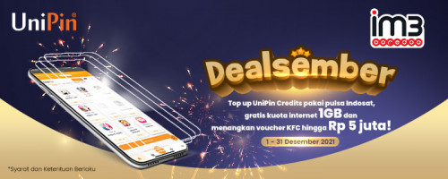 Promo Dealsember – Top Up UniPin Credits Pakai Pulsa Indosat, Gratis Kuota Internet 1GB!